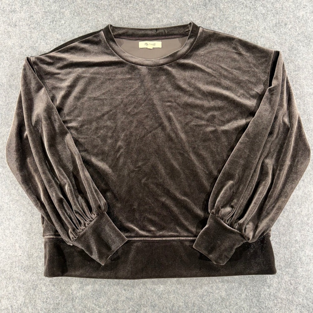 Madewell Womens XXS Grey Velvet Balloon Sleeve Sweatshirt Crew Neck Top